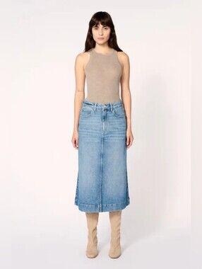 Warp + Weft Lin Midi Denim Jean A-Line Skirt